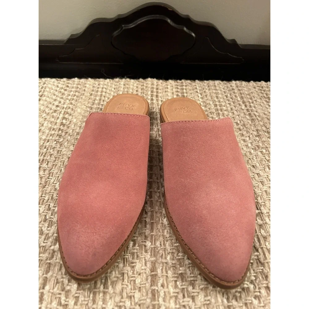 NWOB Frye & Co. Fenn Pink Suede Mules Size 7 M Slip On Almond Toe Western Casual